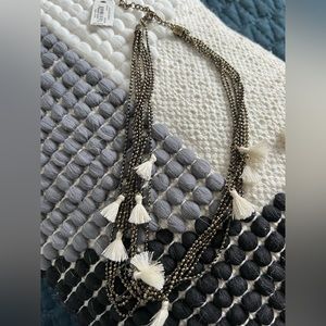 NWT FOSSIL Antique Brasstone Smoke Crystal Tassel Multi Strand Necklace